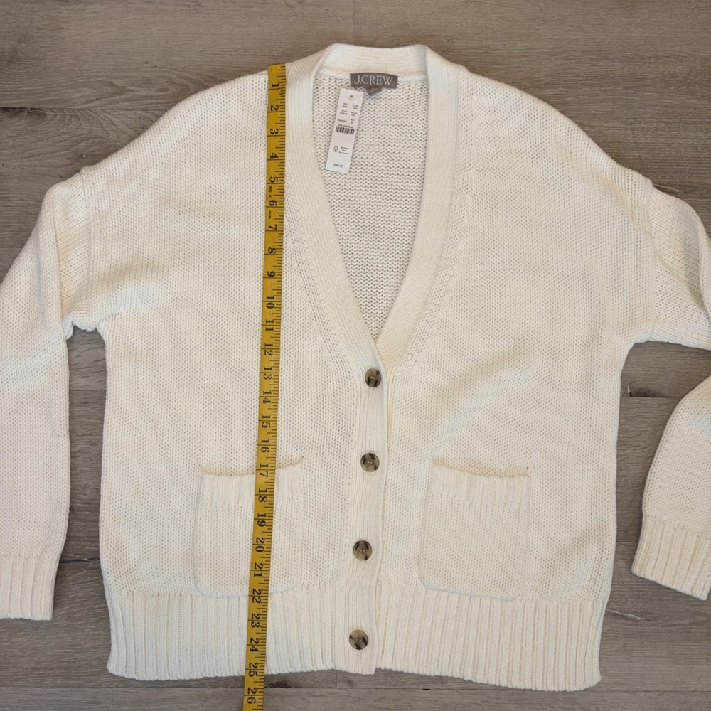 J Crew Knit Cardigan Four Button Heavy Sweater Woman's Medium White NWT - Picture 7 of 7